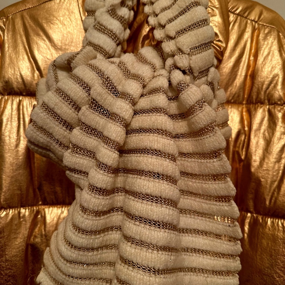 Ralph Lauren Scarf Ivory and Gold.  72” x 11”